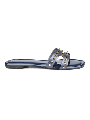 Classic H Syle Slide Sandal With Gold Studs