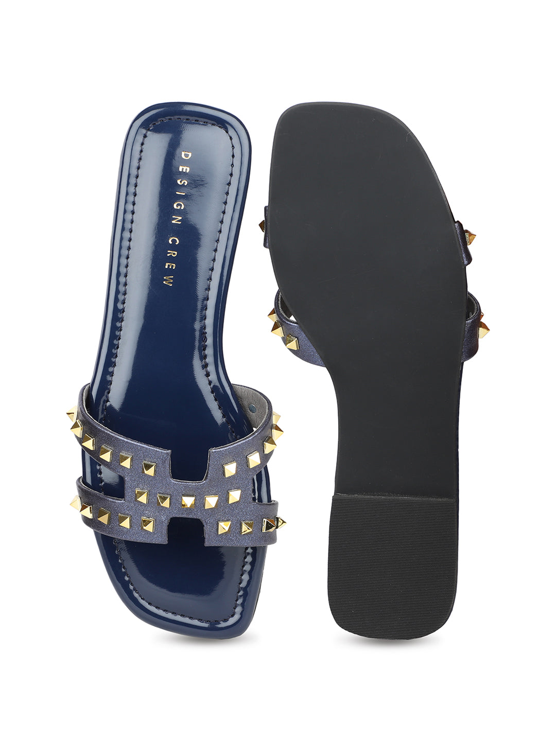 Classic H Syle Slide Sandal With Gold Studs