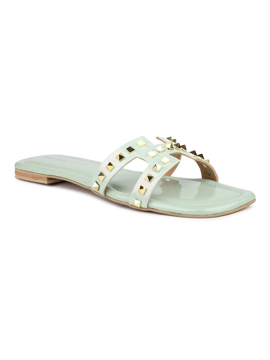 Classic H Syle Slide Sandal With Gold Studs