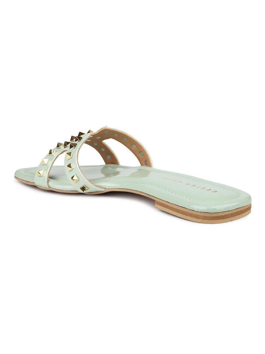 Classic H Syle Slide Sandal With Gold Studs