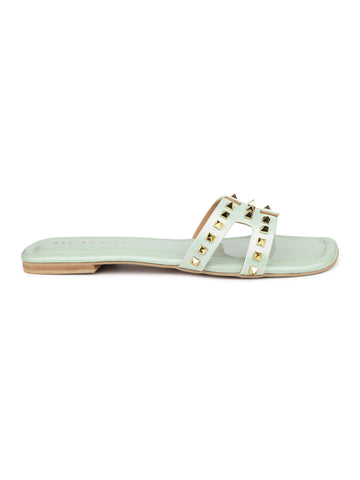 Classic H Syle Slide Sandal With Gold Studs