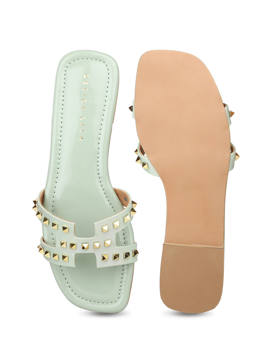 Classic H Syle Slide Sandal With Gold Studs