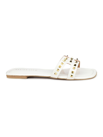 Classic H Syle Slide Sandal With Gold Studs