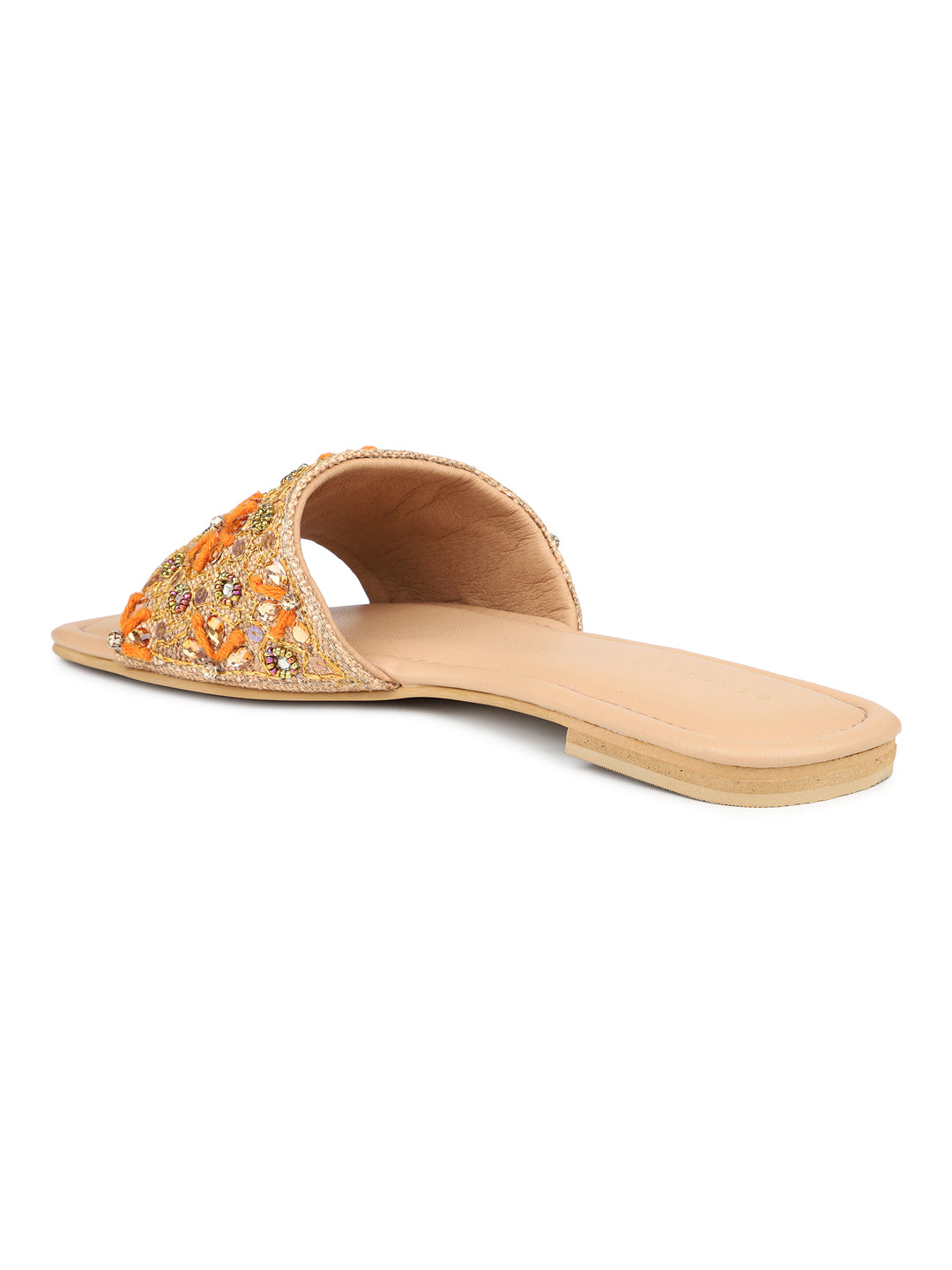 Hand Embriodered Slide Sandal With Rinestone Flower Pattern