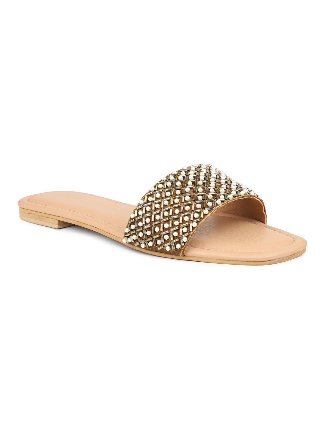 Hand Embriodered Pearl Accented Slide Sandal