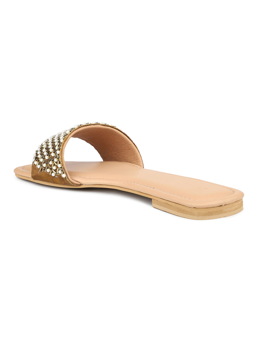 Hand Embriodered Pearl Accented Slide Sandal