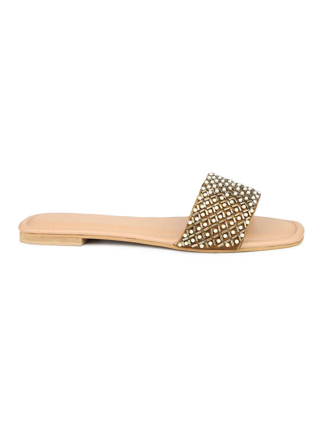 Hand Embriodered Pearl Accented Slide Sandal