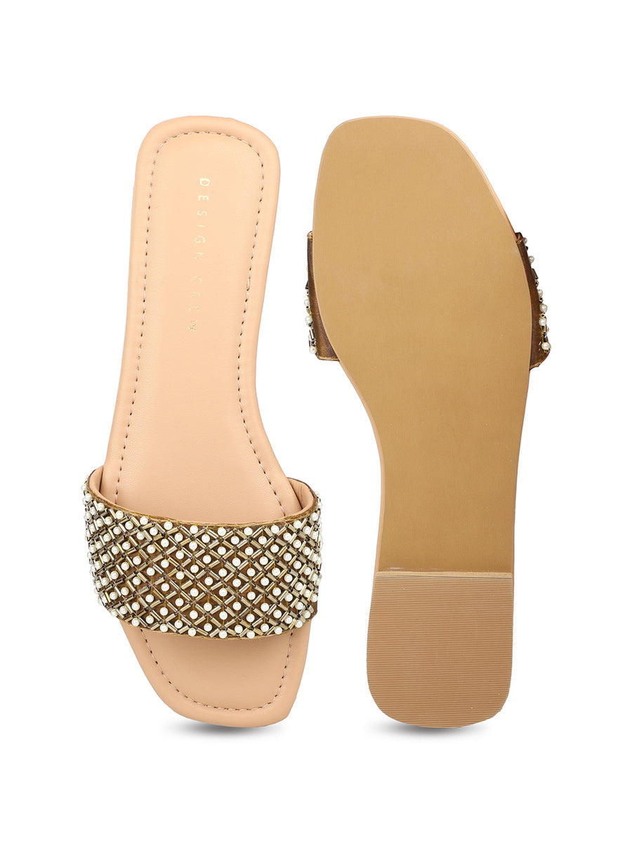 Hand Embriodered Pearl Accented Slide Sandal