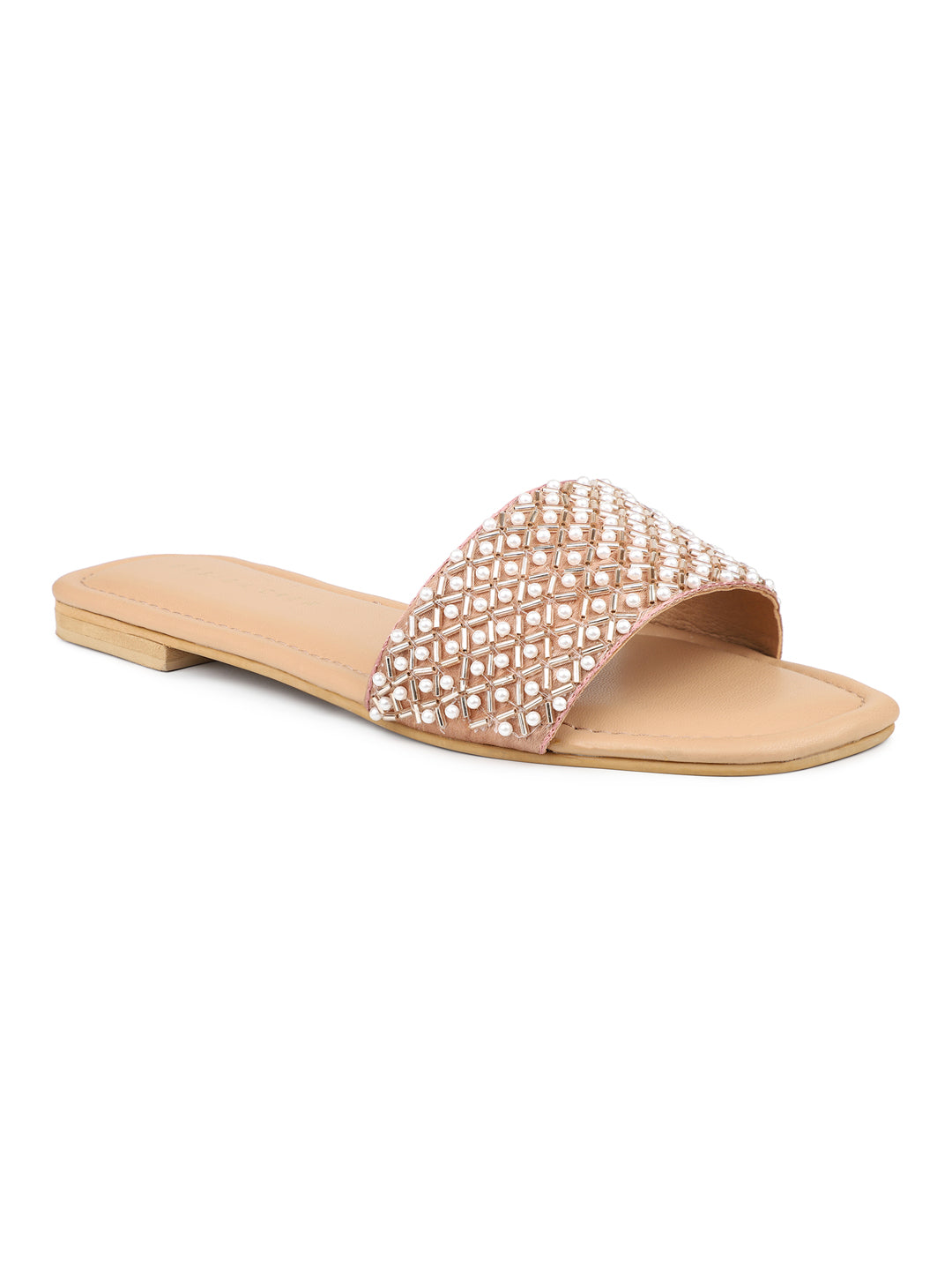 Hand Embriodered Pearl Accented Slide Sandal