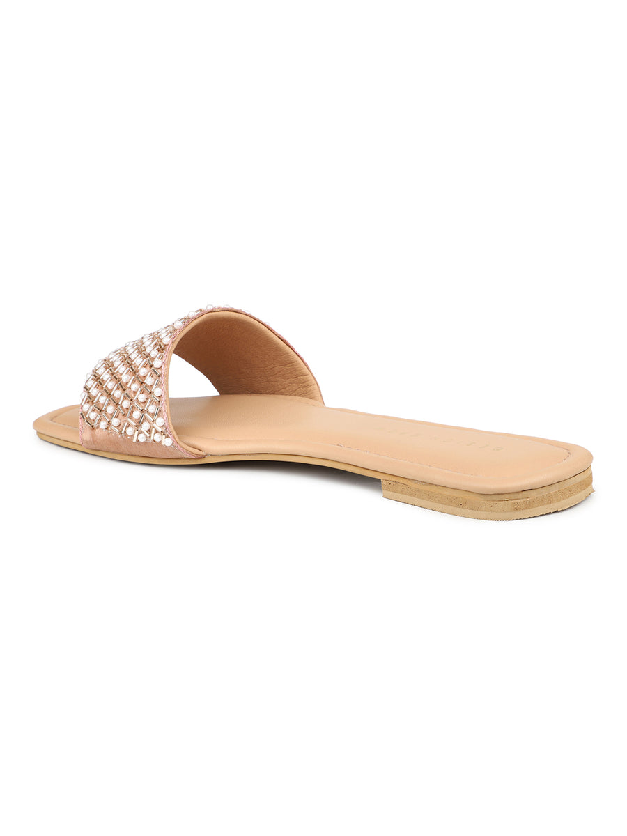 Hand Embriodered Pearl Accented Slide Sandal