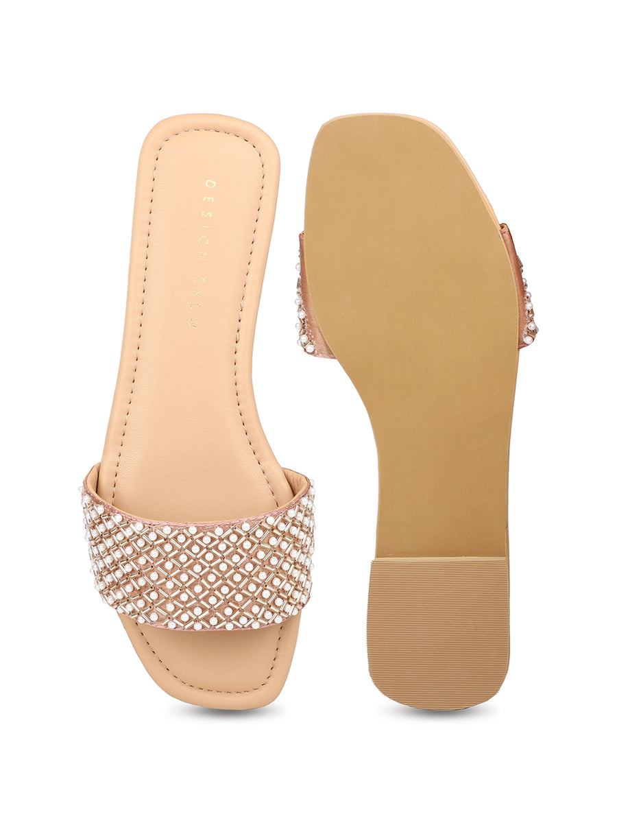 Hand Embriodered Pearl Accented Slide Sandal