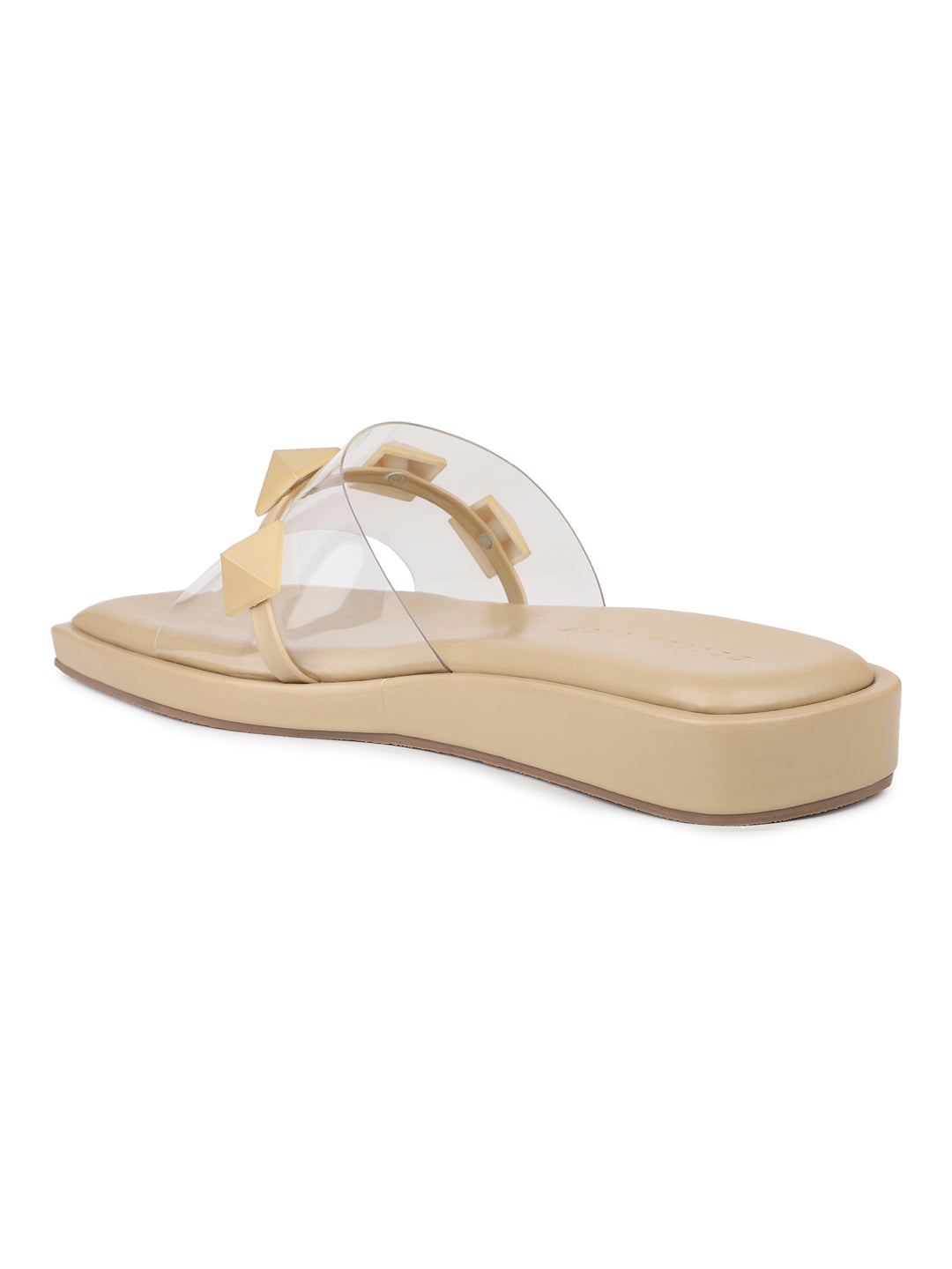Pastel coloured Flatforms With Matching Pyramid Trims on Transparent Upper