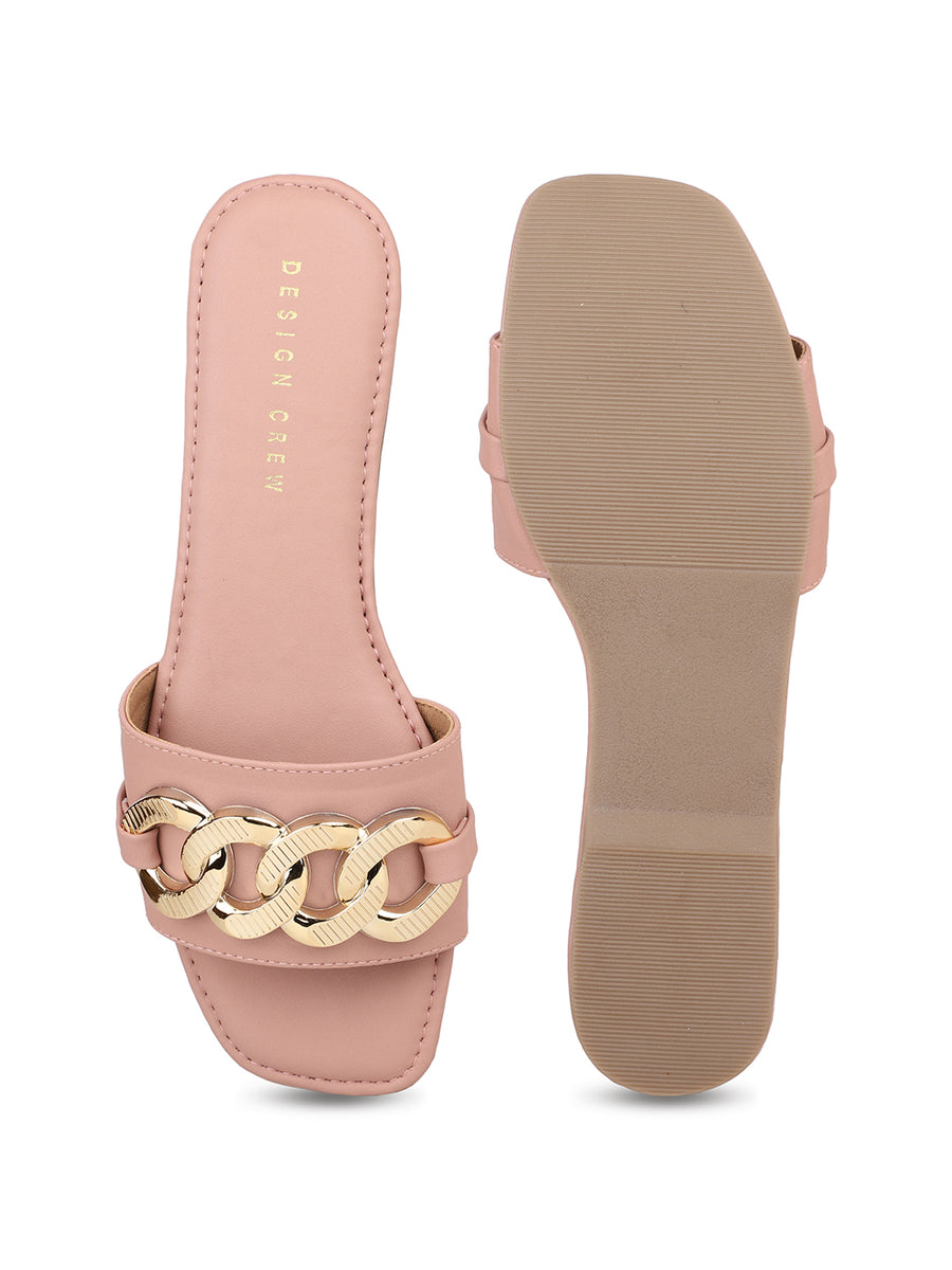 Link Chain Embellished Slide Sandal