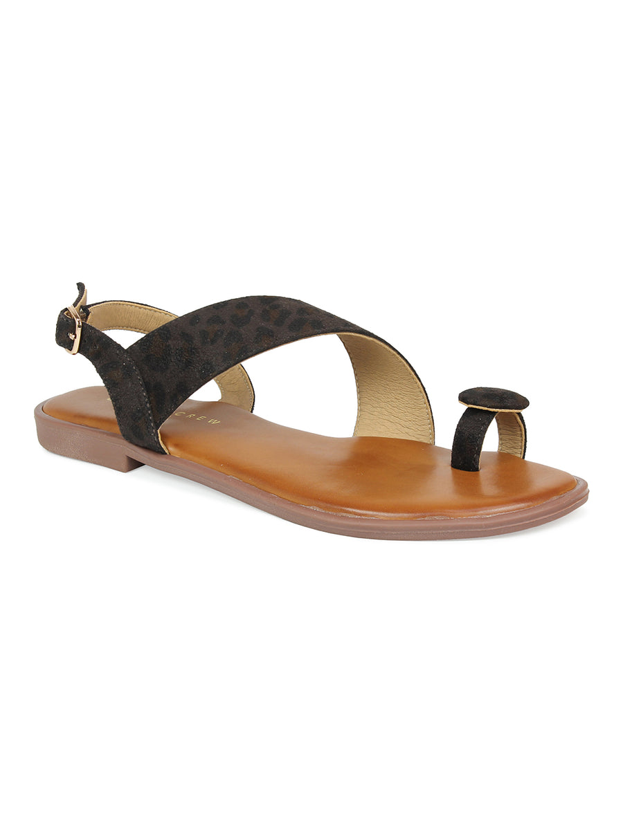 Toe Ring Leopard Print Slingback Sandal