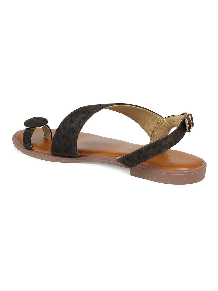 Toe Ring Leopard Print Slingback Sandal