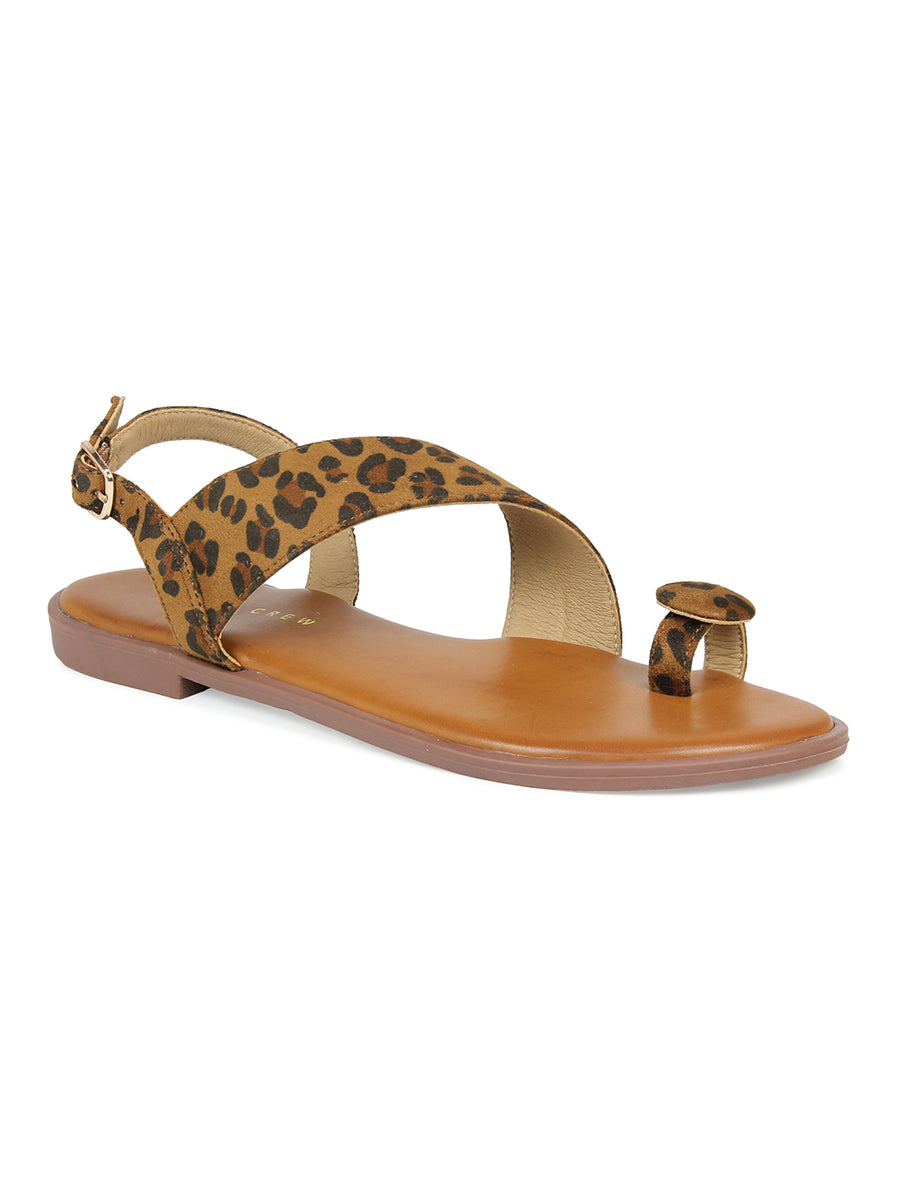 Toe Ring Leopard Print Slingback Sandal