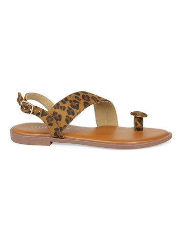 Toe Ring Leopard Print Slingback Sandal