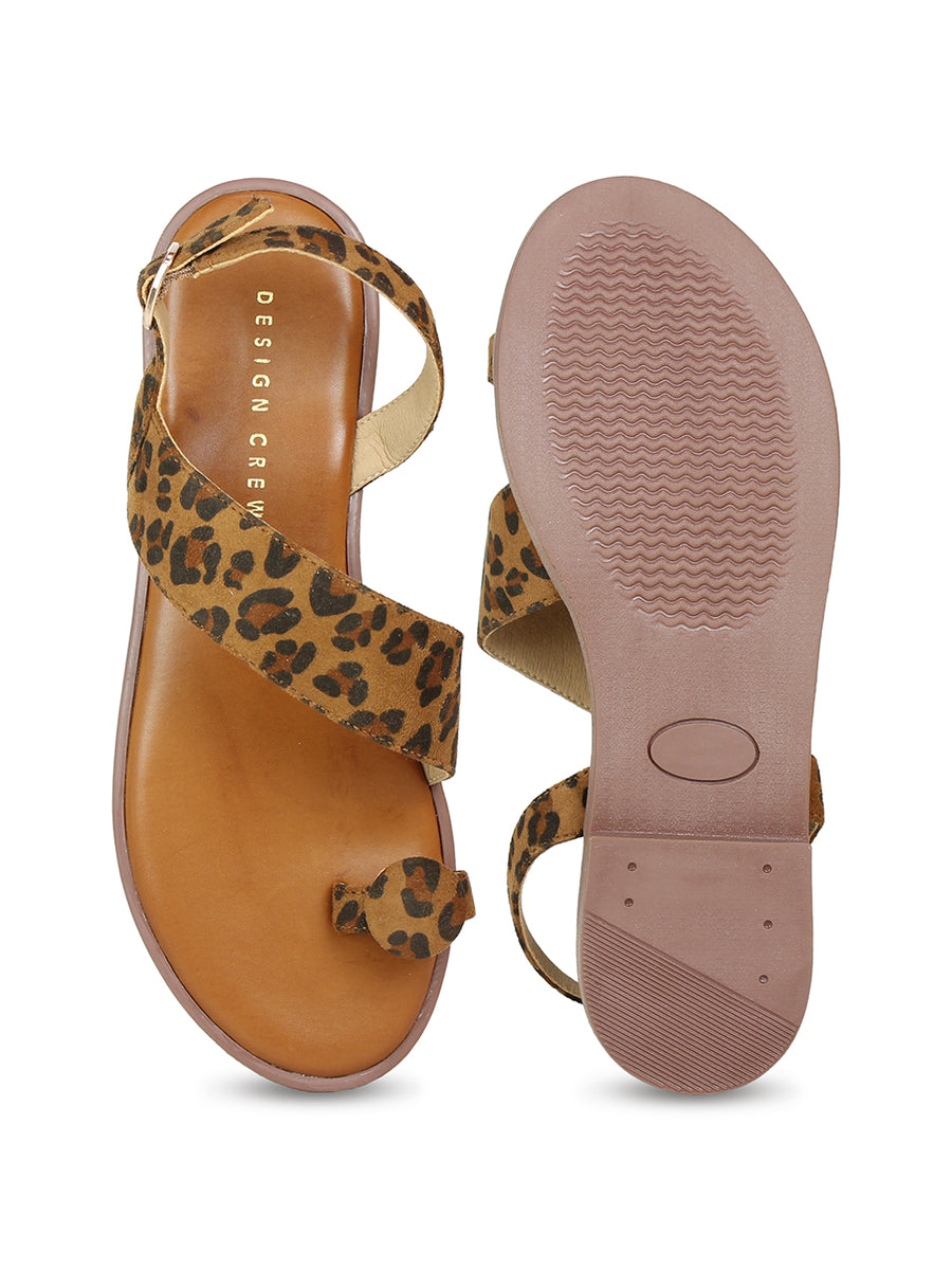 Toe Ring Leopard Print Slingback Sandal