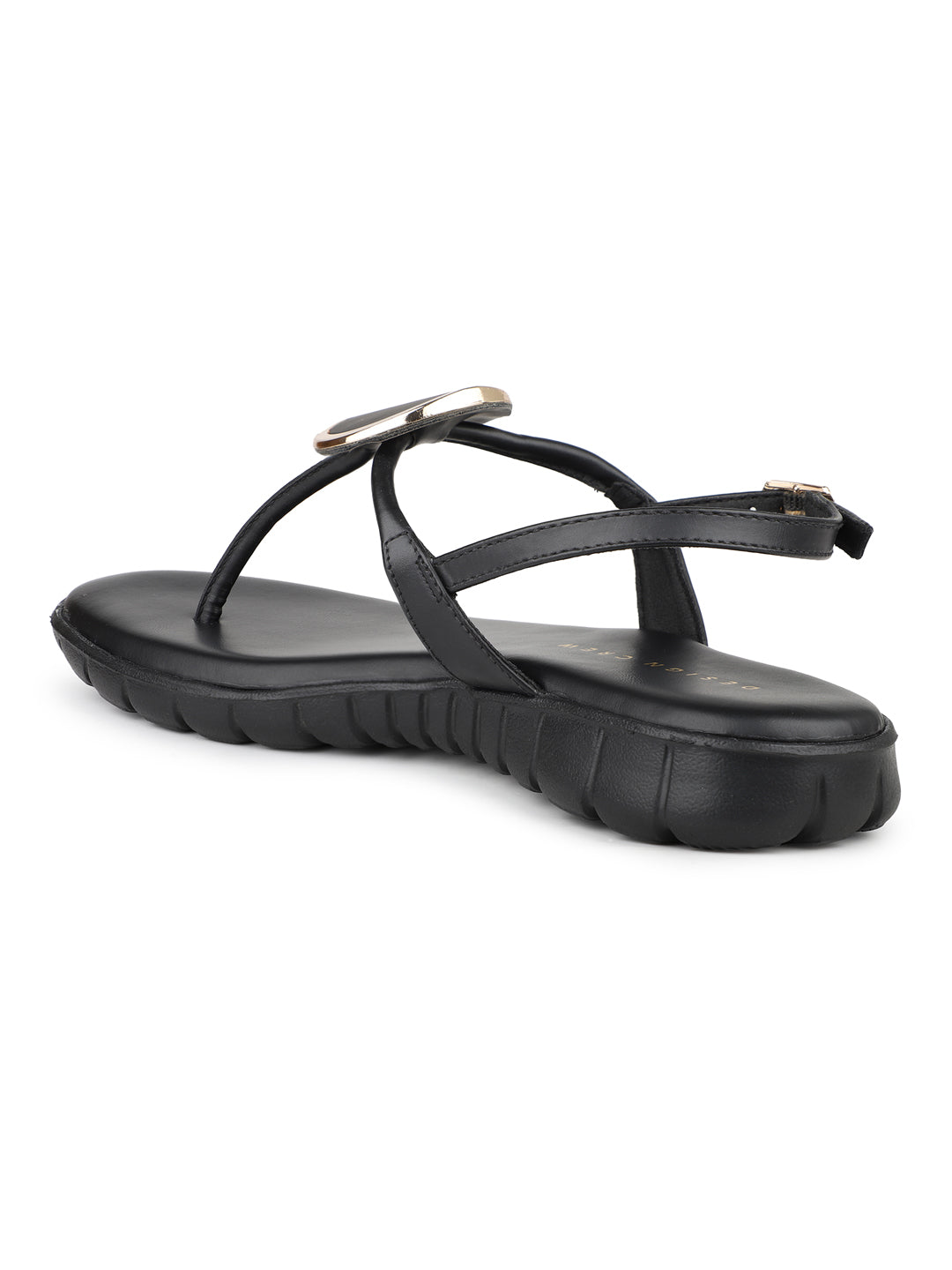Casual Thong Ankle Strap Sandal With Round Golden Trim