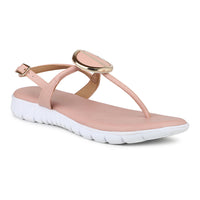 Casual Thong Ankle Strap Sandal With Round Golden Trim