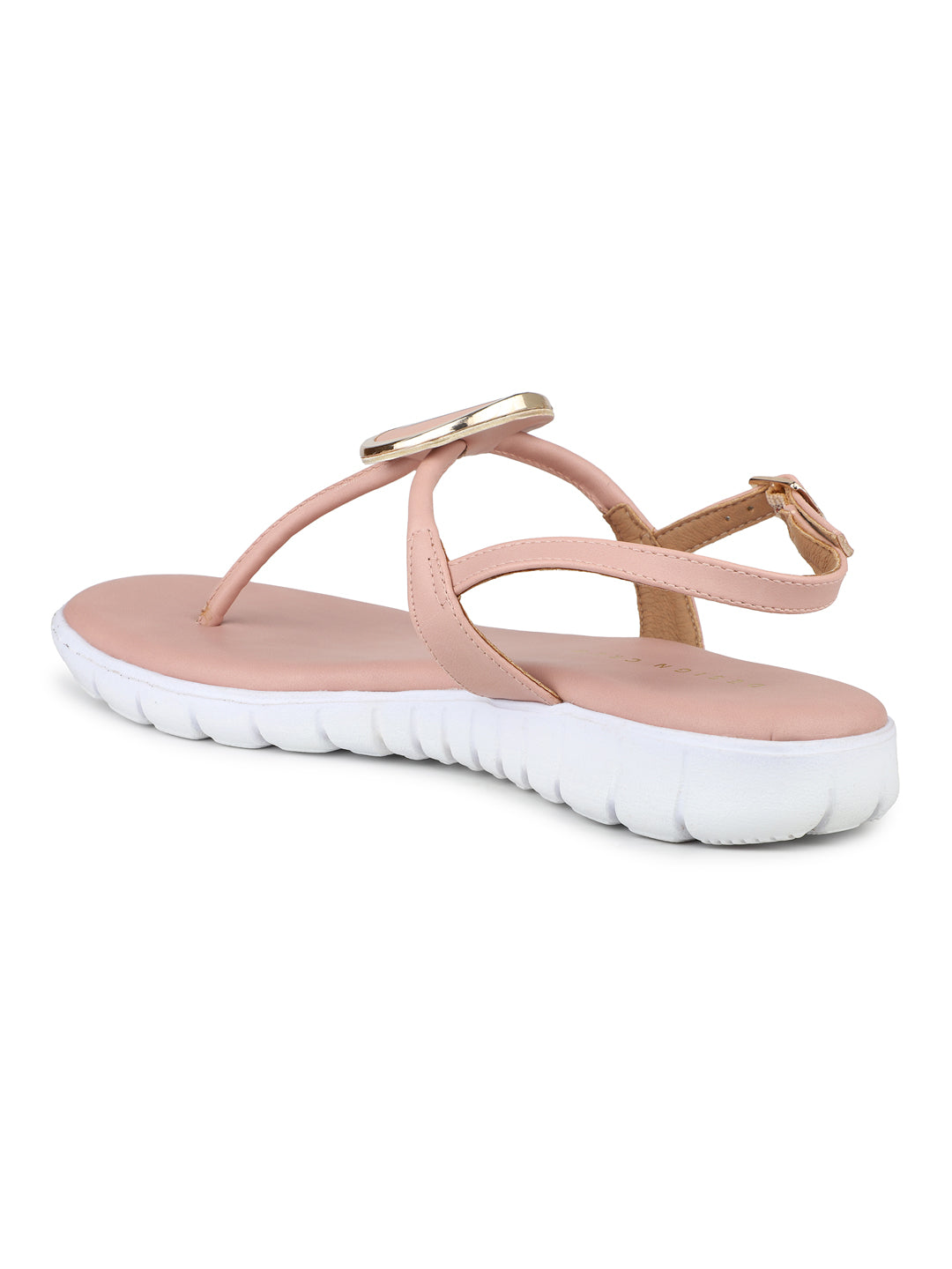 Casual Thong Ankle Strap Sandal With Round Golden Trim