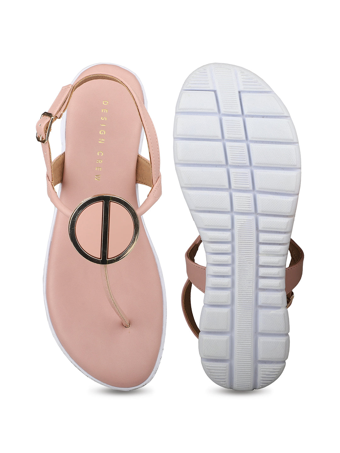 Casual Thong Ankle Strap Sandal With Round Golden Trim