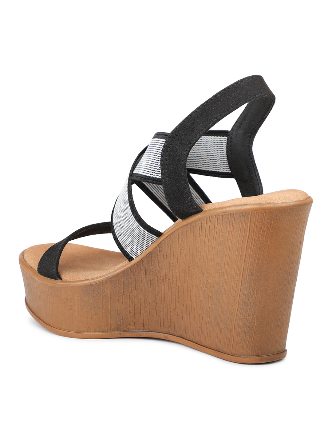 Crisscross Elastic Ankle Strap Sandal on a Platform Heel – Design Crew