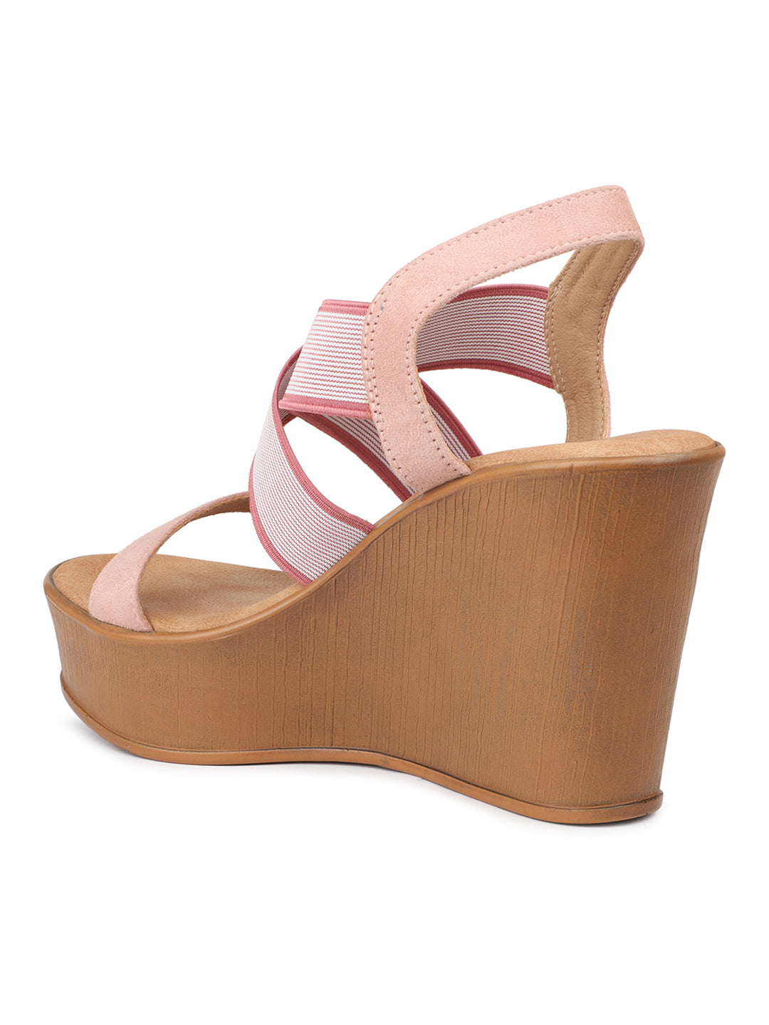 Crisscross Elastic Ankle Strap Sandal on a Platform Heel