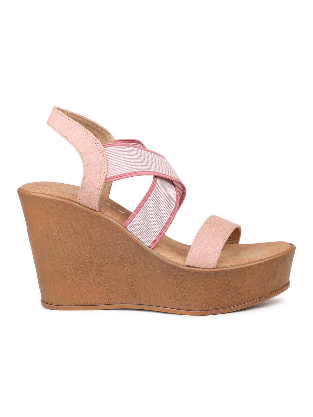 Crisscross Elastic Ankle Strap Sandal on a Platform Heel