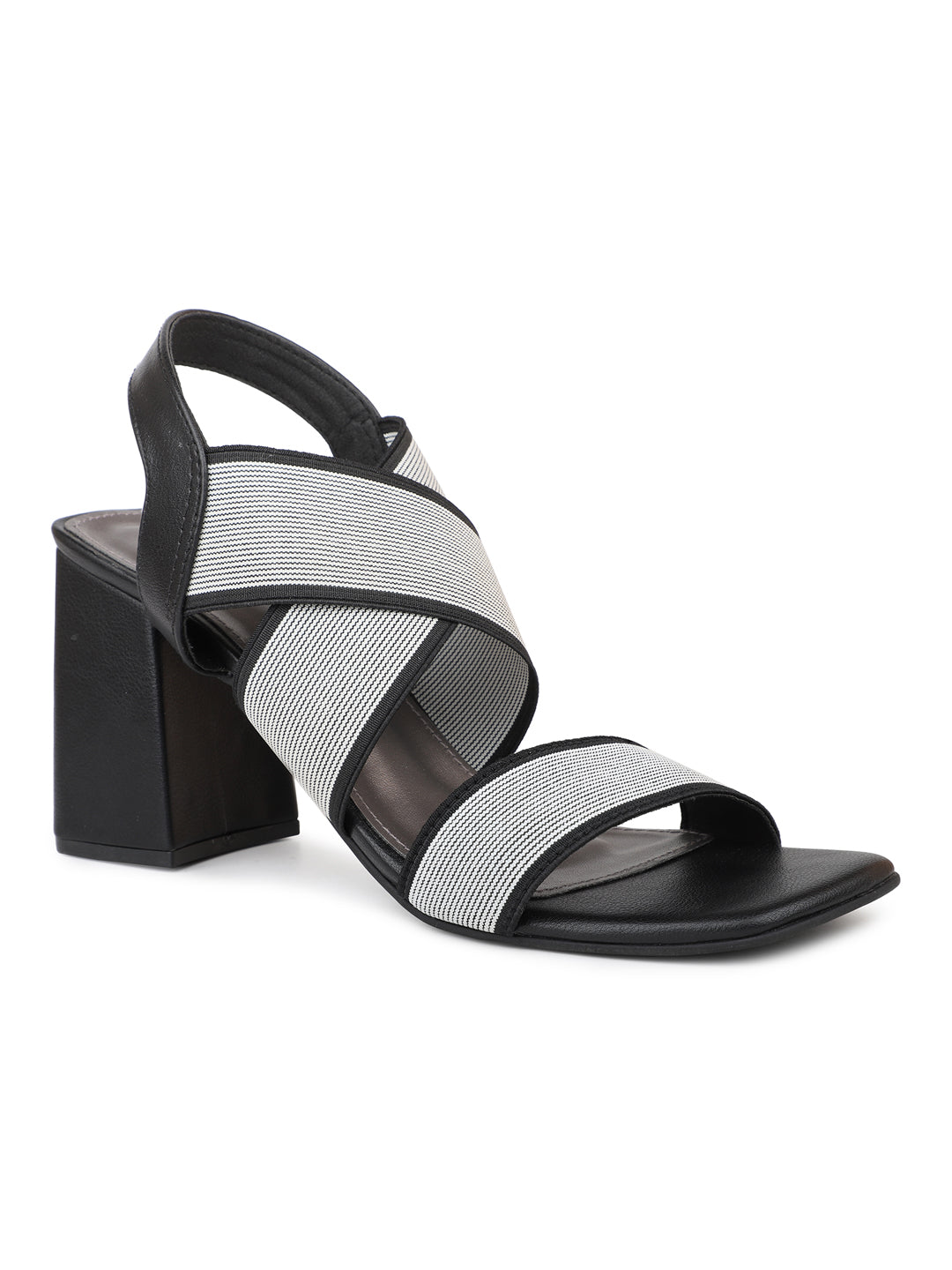 Elastic Sandal With Ankle Strap on a Block Heel