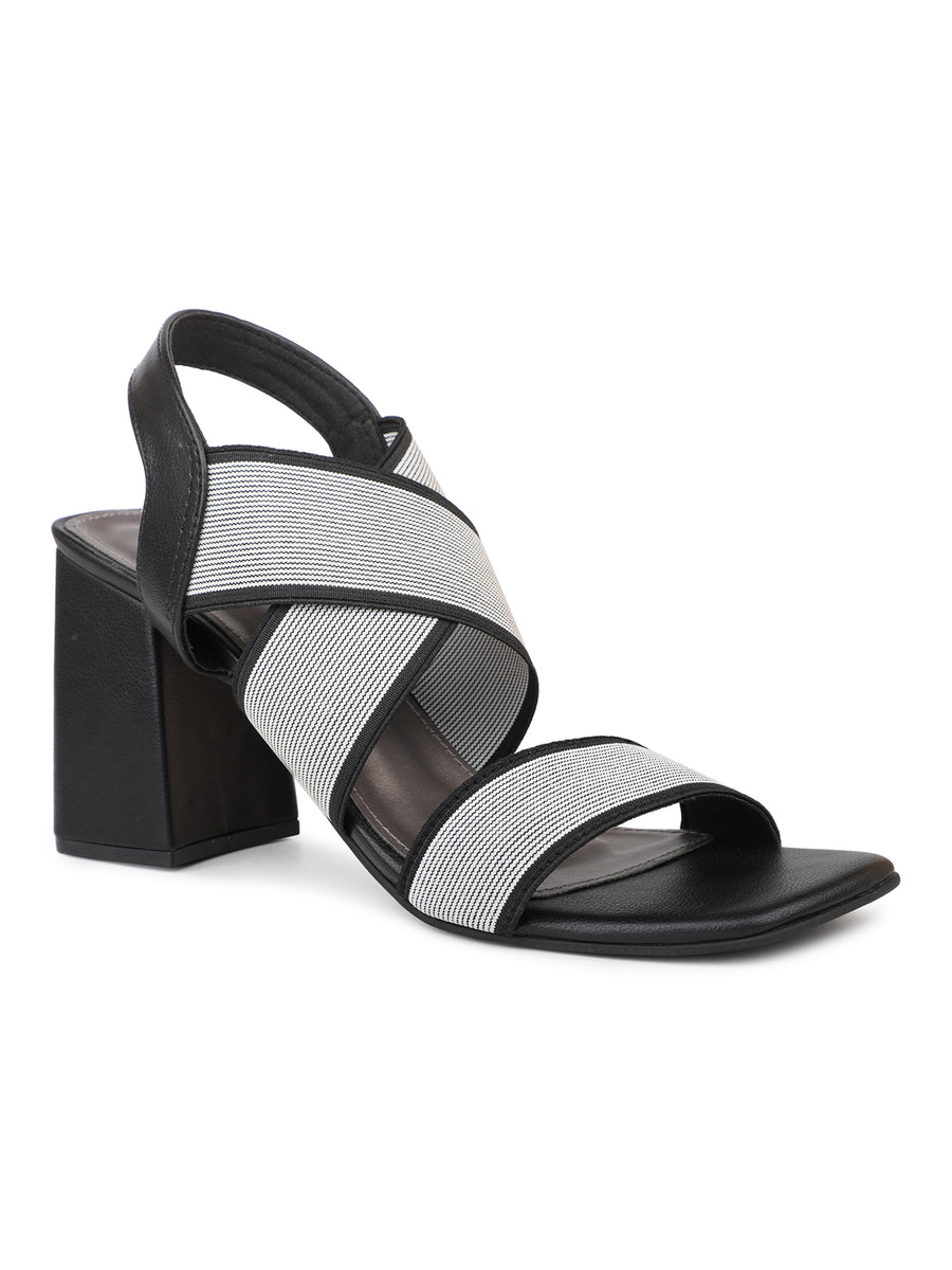 Elastic Sandal With Ankle Strap on a Block Heel