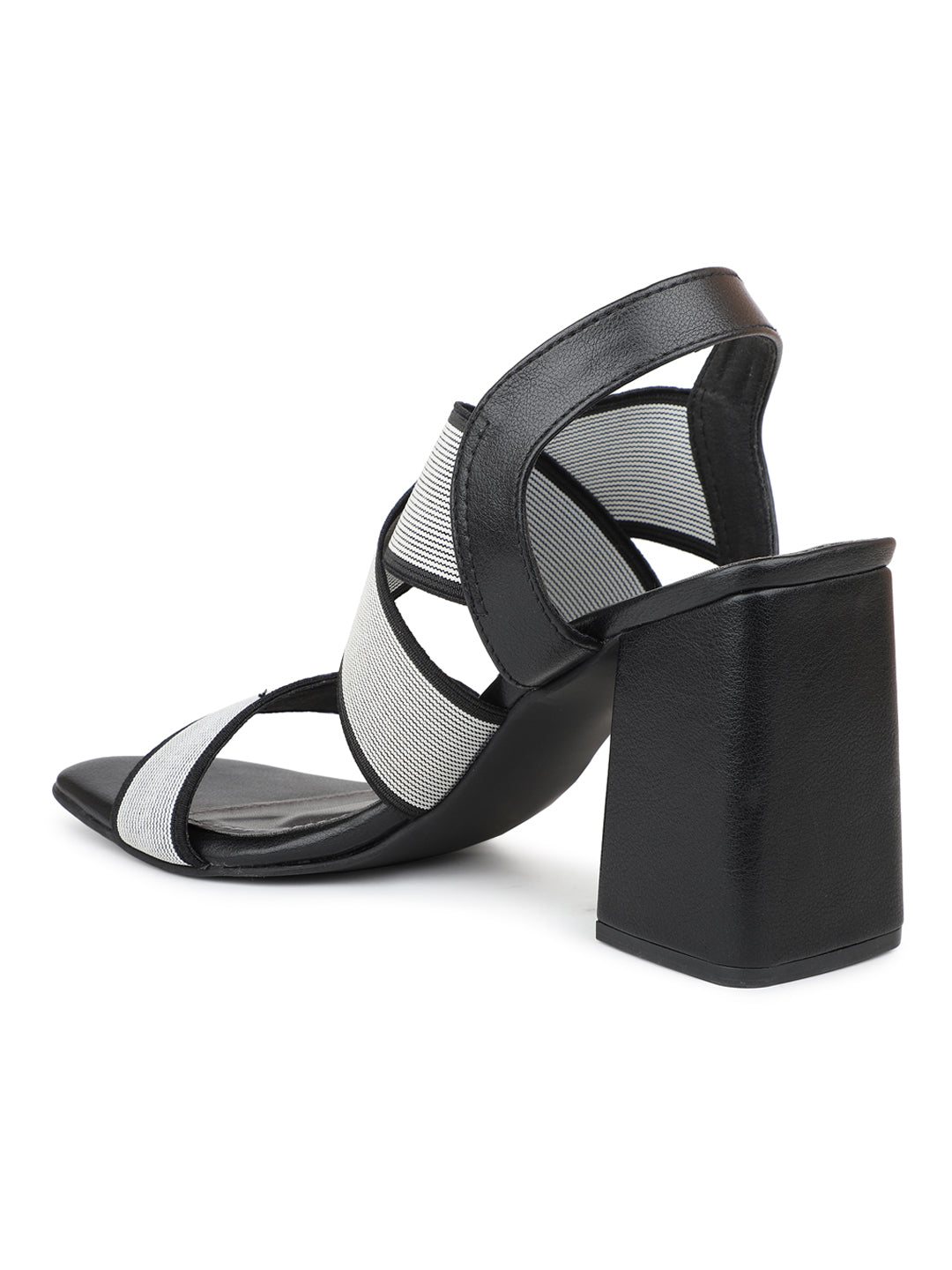 Elastic Sandal With Ankle Strap on a Block Heel