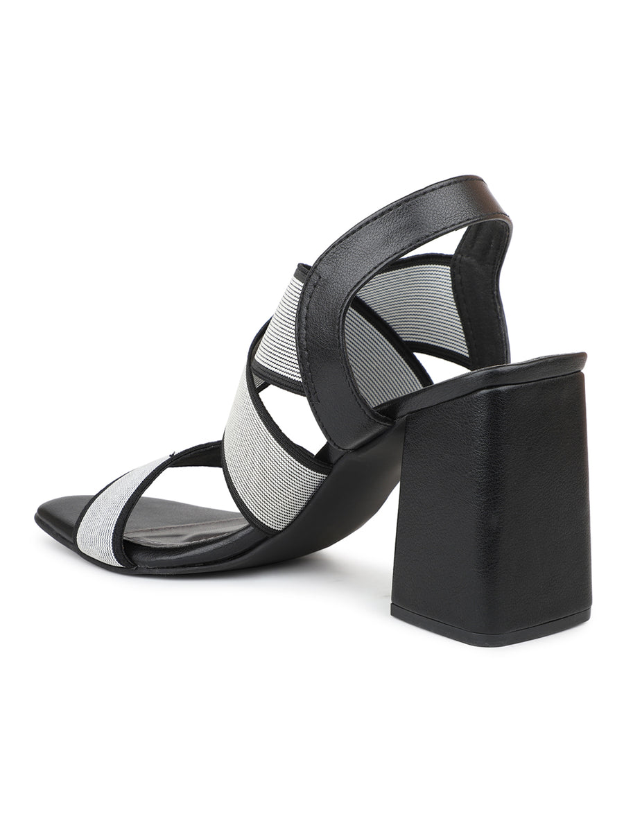 Elastic Sandal With Ankle Strap on a Block Heel