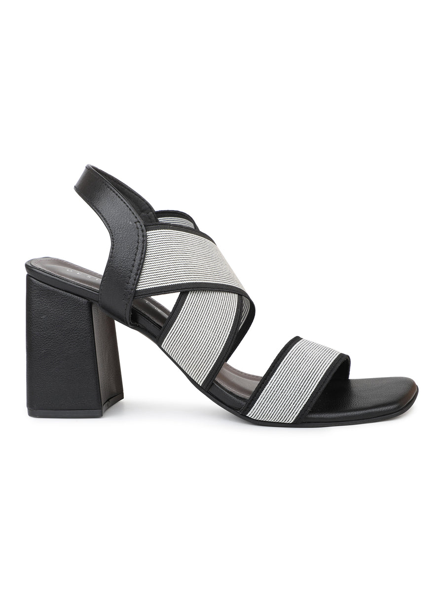 Elastic Sandal With Ankle Strap on a Block Heel