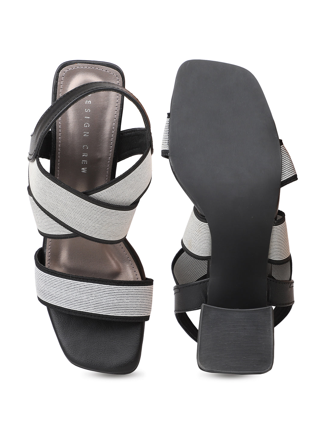 Elastic Sandal With Ankle Strap on a Block Heel
