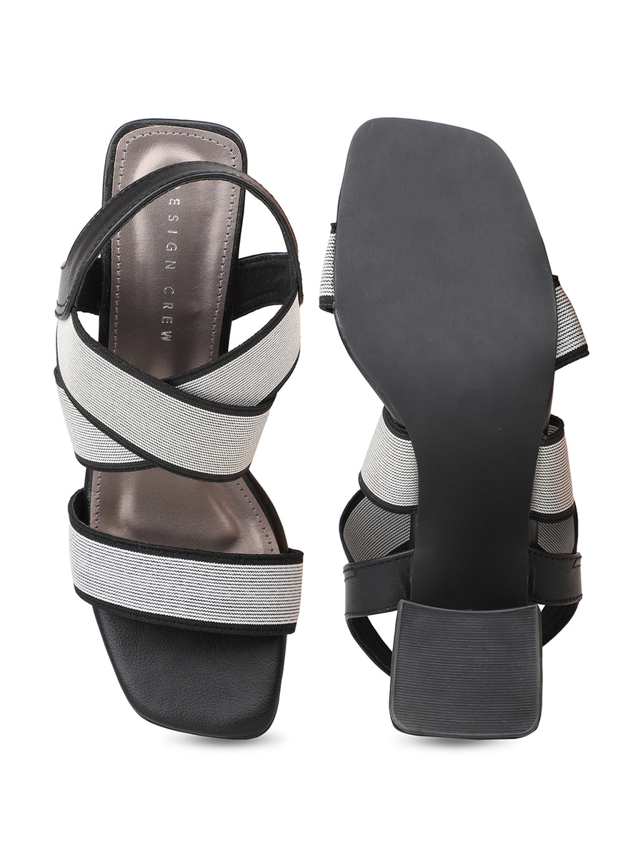 Elastic Sandal With Ankle Strap on a Block Heel