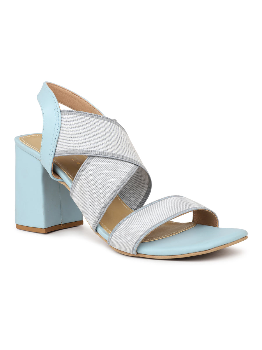 Elastic Sandal With Ankle Strap on a Block Heel