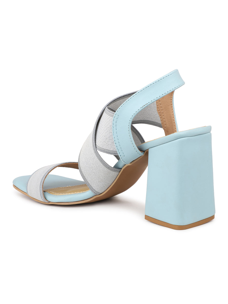 Elastic Sandal With Ankle Strap on a Block Heel