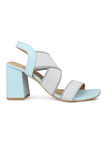 Elastic Sandal With Ankle Strap on a Block Heel