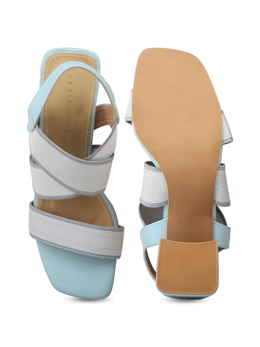 Elastic Sandal With Ankle Strap on a Block Heel