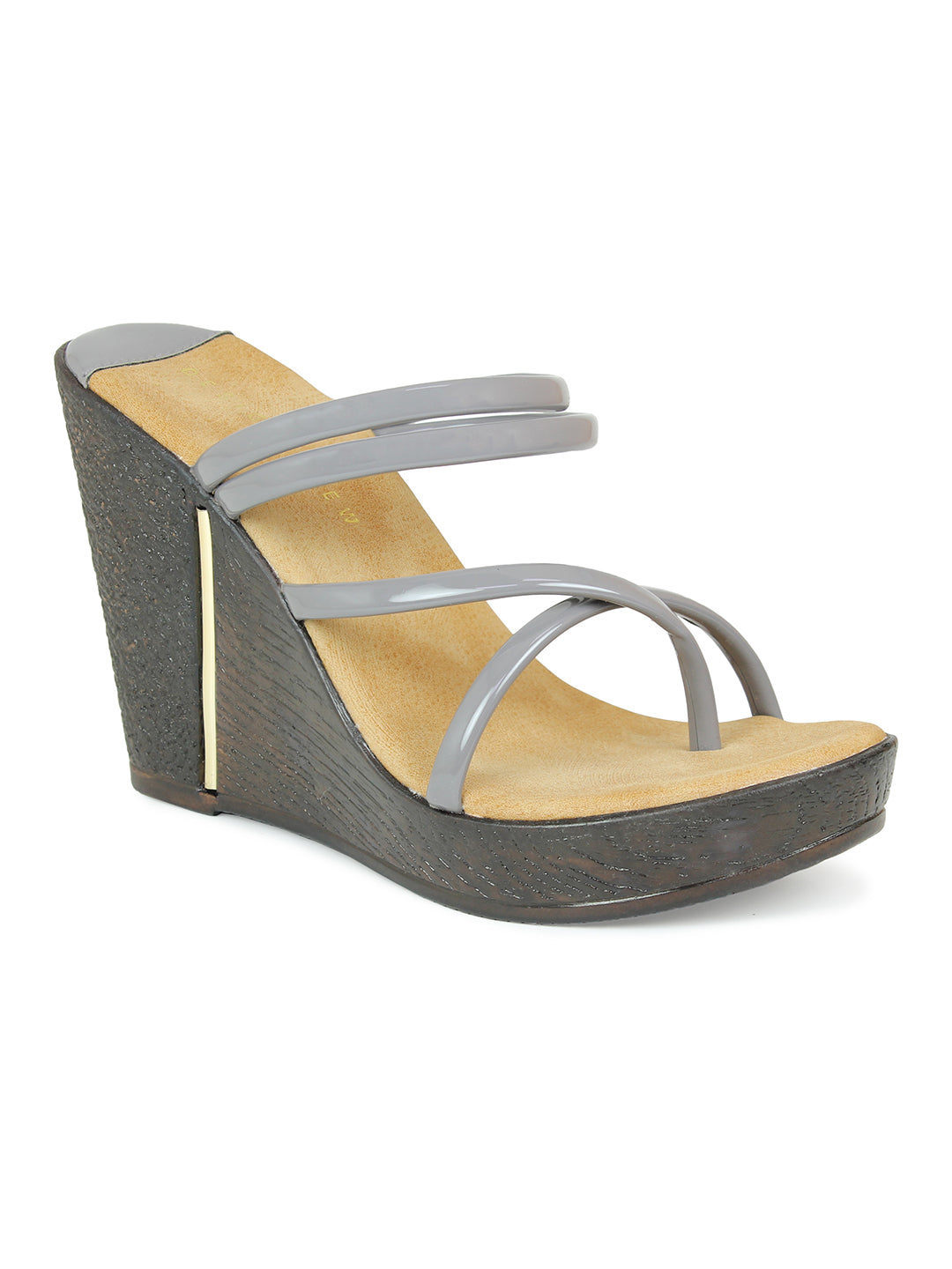 Chunky Wedge Slide Grey Sandal | Design Crew
