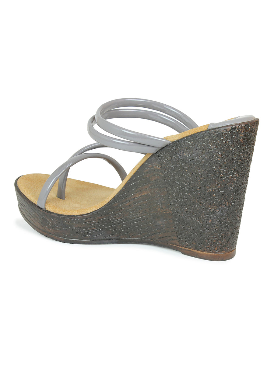 Chunky Wedge Slide Grey Sandal | Design Crew