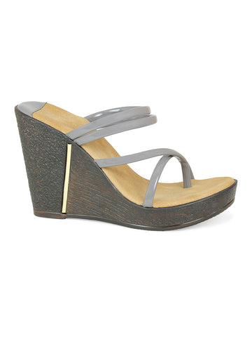 Chunky Wedge Slide Grey Sandal | Design Crew