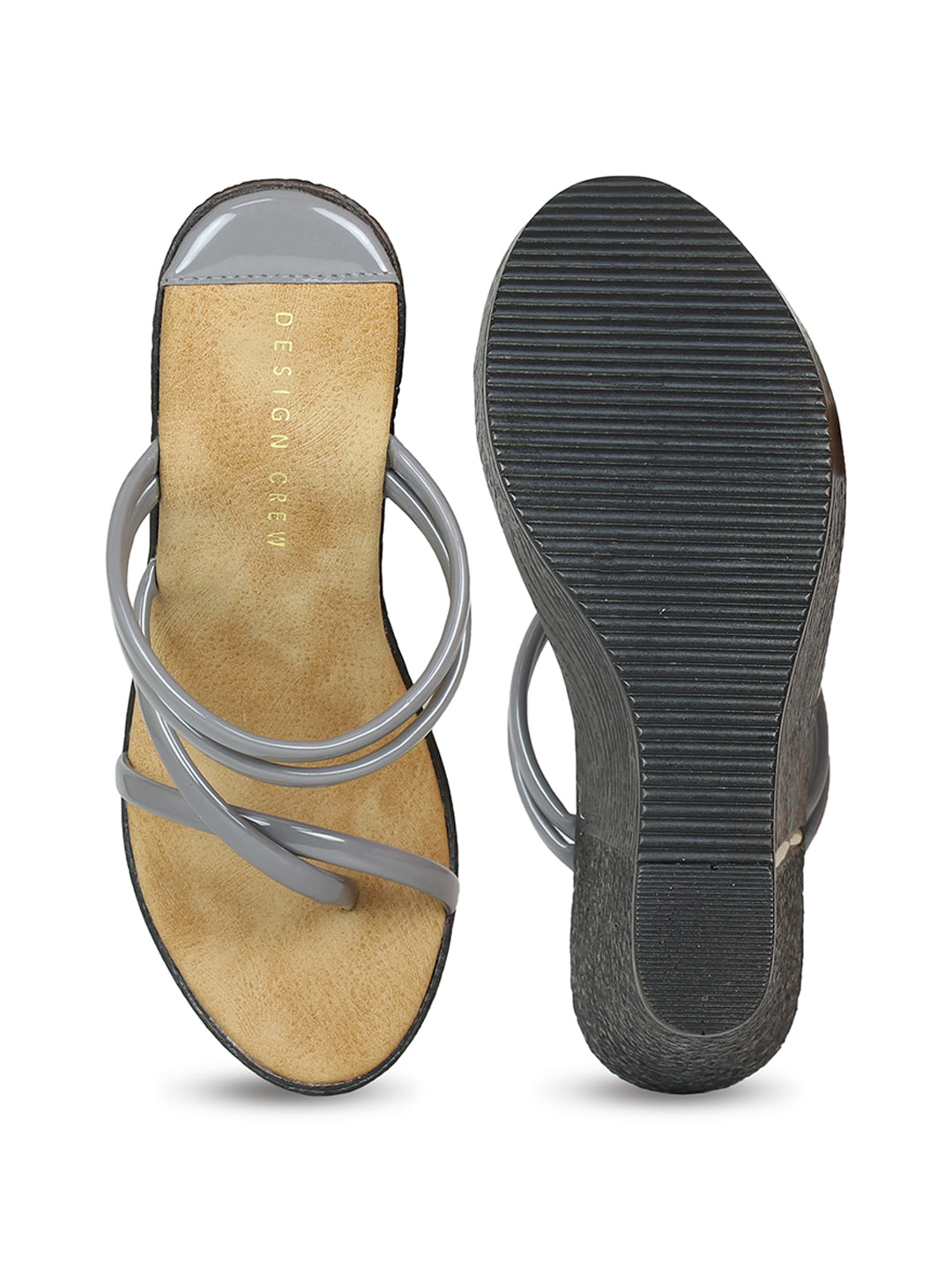 Chunky Wedge Slide Grey Sandal | Design Crew