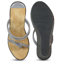 Chunky Wedge Slide Grey Sandal | Design Crew