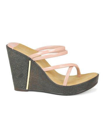 Chunky Wedge Slide Peach Sandal | Design Crew