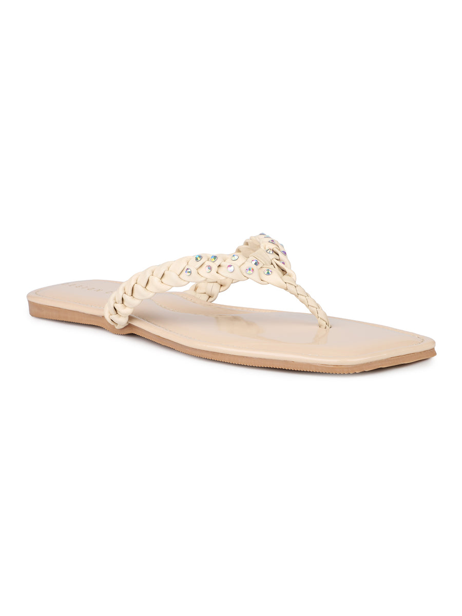 Braided Jewelled Flat Thong Sandal