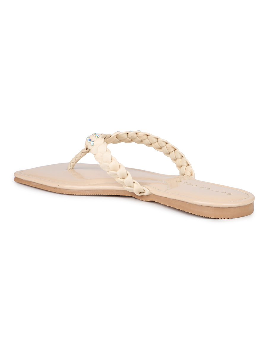 Braided Jewelled Flat Thong Sandal
