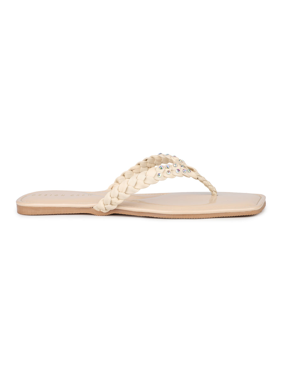 Braided Jewelled Flat Thong Sandal
