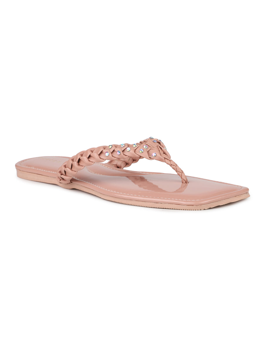 Braided Jewelled Flat Thong Sandal